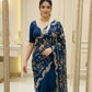 Rajwada Navy Blue Silk Embroidered Saree For Women