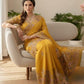 Rajwada Mustard Chiffon Lace Work Saree For Women