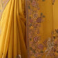 Rajwada Mustard Chiffon Lace Work Saree For Women