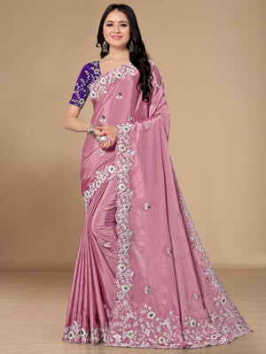 Rajwada Light Mauve Chinon Embroidered Saree For Women
