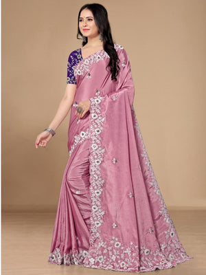 Rajwada Light Mauve Chinon Embroidered Saree For Women