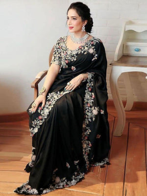 Rajwada Black Georgette Embroidered Saree For Women