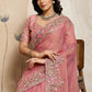 Rajwada Peach Chiffon Lace Work Saree For Women