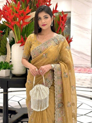 Rajwada Yellow Silk Embroidered Saree For Women