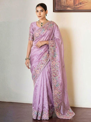 Rajwada Lavender Silk Blend Solid Saree For Women