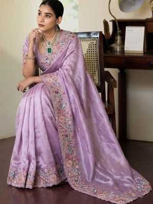Rajwada Lavender Silk Blend Solid Saree For Women
