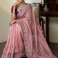 Rajwada Light Pink Silk Blend Solid Saree For Women