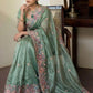 Rajwada Pista Green Silk Blend Solid Saree For Women