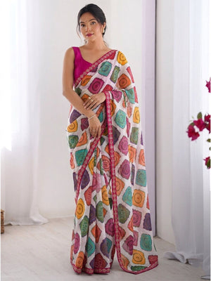 Rajwada Multicolor Georgette Lace Work Saree For Women