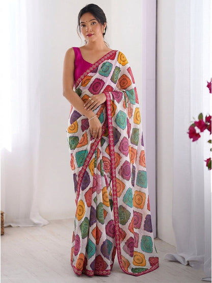Rajwada Multicolor Georgette Lace Work Saree For Women