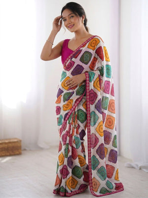 Rajwada Multicolor Georgette Lace Work Saree For Women