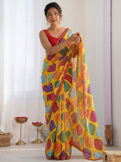 Rajwada Multicolor Georgette Lace Work Saree For Women