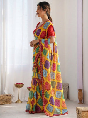 Rajwada Multicolor Georgette Lace Work Saree For Women