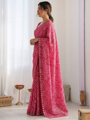 Rajwada Pink Georgette Lace Work Saree For Women