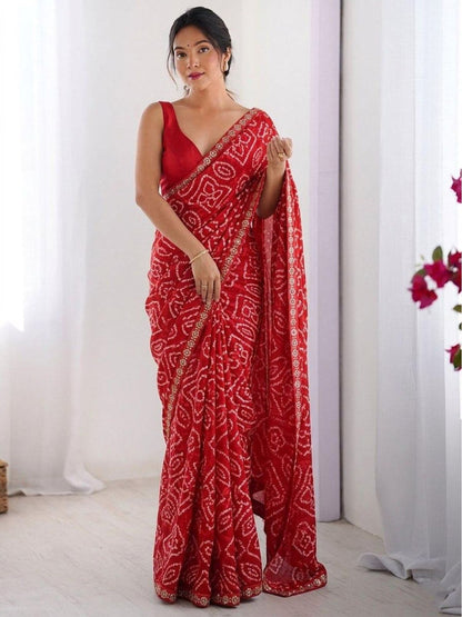 Rajwada Red Georgette Lace Work Saree For Women