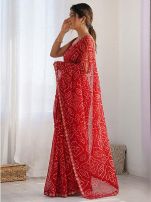 Rajwada Red Georgette Lace Work Saree For Women