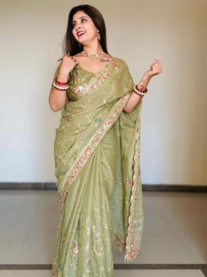 Rajwada Green Georgette Cut Work Saree For Women