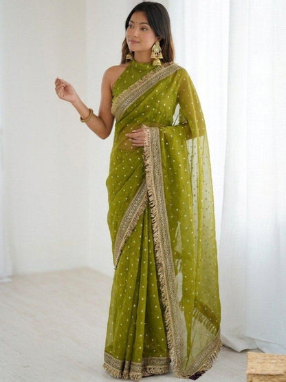 Rajwada Green Silk Blend Embroidered Saree For Women