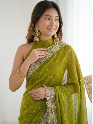 Rajwada Green Silk Blend Embroidered Saree For Women