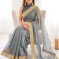 Rajwada Grey Silk Blend Embroidered Saree For Women