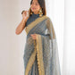 Rajwada Grey Silk Blend Embroidered Saree For Women