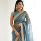Rajwada Teal Blue Silk Blend Embroidered Saree For Women
