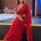 Rajwada Red Satin Silk Solid Saree For Women