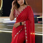 Rajwada Red Satin Silk Solid Saree For Women