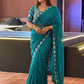 Rajwada Teal Blue Satin Silk Solid Saree For Women