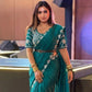 Rajwada Teal Blue Satin Silk Solid Saree For Women