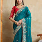 Rajwada Teal Blue Chiffon Embroidered Saree For Women