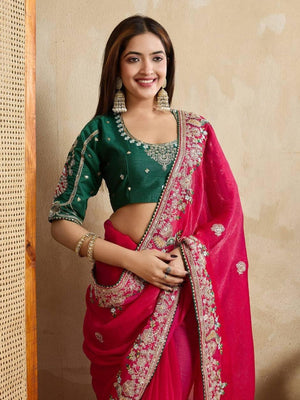 Rajwada Deep Pink Chiffon Embroidered Saree For Women
