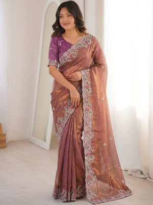 Rajwada Mauve Chiffon Silk Solid Saree For Women