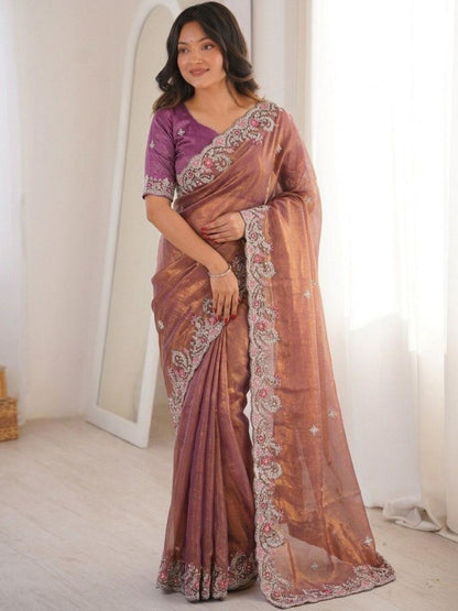 Rajwada Mauve Chiffon Silk Solid Saree For Women