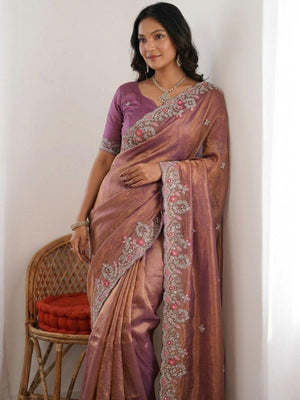 Rajwada Mauve Chiffon Silk Solid Saree For Women