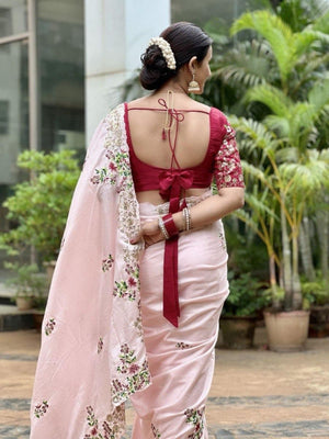 Rajwada Light Pink Silk Embroidered Saree For Women