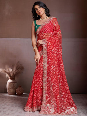 Rajwada Red Georgette Cut Work Saree For Women