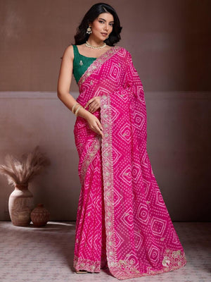 Rajwada Pink Georgette Cut Work Saree For Women