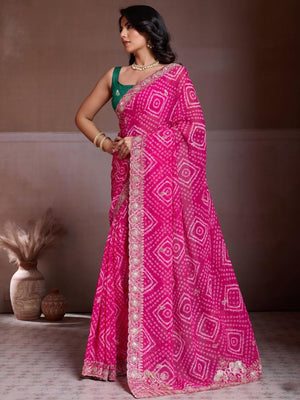 Rajwada Pink Georgette Cut Work Saree For Women