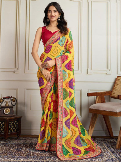 Rajwada Multicolor Georgette Lace Work Saree For Women