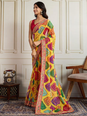 Rajwada Multicolor Georgette Lace Work Saree For Women