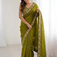Rajwada Olive Green Satin Cut Work Saree For Women