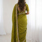 Rajwada Olive Green Satin Cut Work Saree For Women
