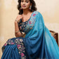 Rajwada Navy Blue Georgette Cut Work Saree For Women