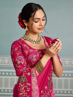 Rajwada Dark Pink Georgette Cut Work Saree For Women