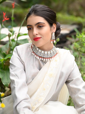 Rajwada Women Gorgeous White And Peach Choker Set