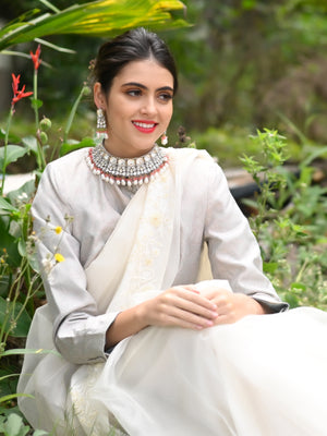 Rajwada Women Gorgeous White And Peach Choker Set