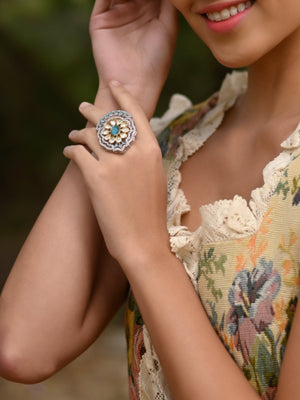 Rajwada Women Royal Ring Studded With Aqua Blue Stone