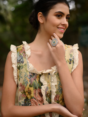 Rajwada Women Royal Ring Studded With Aqua Blue Stone
