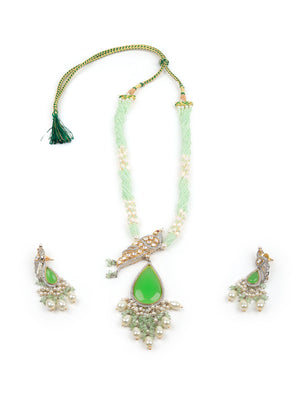 Rajwada Women Shades Of Green Long Necklace Set